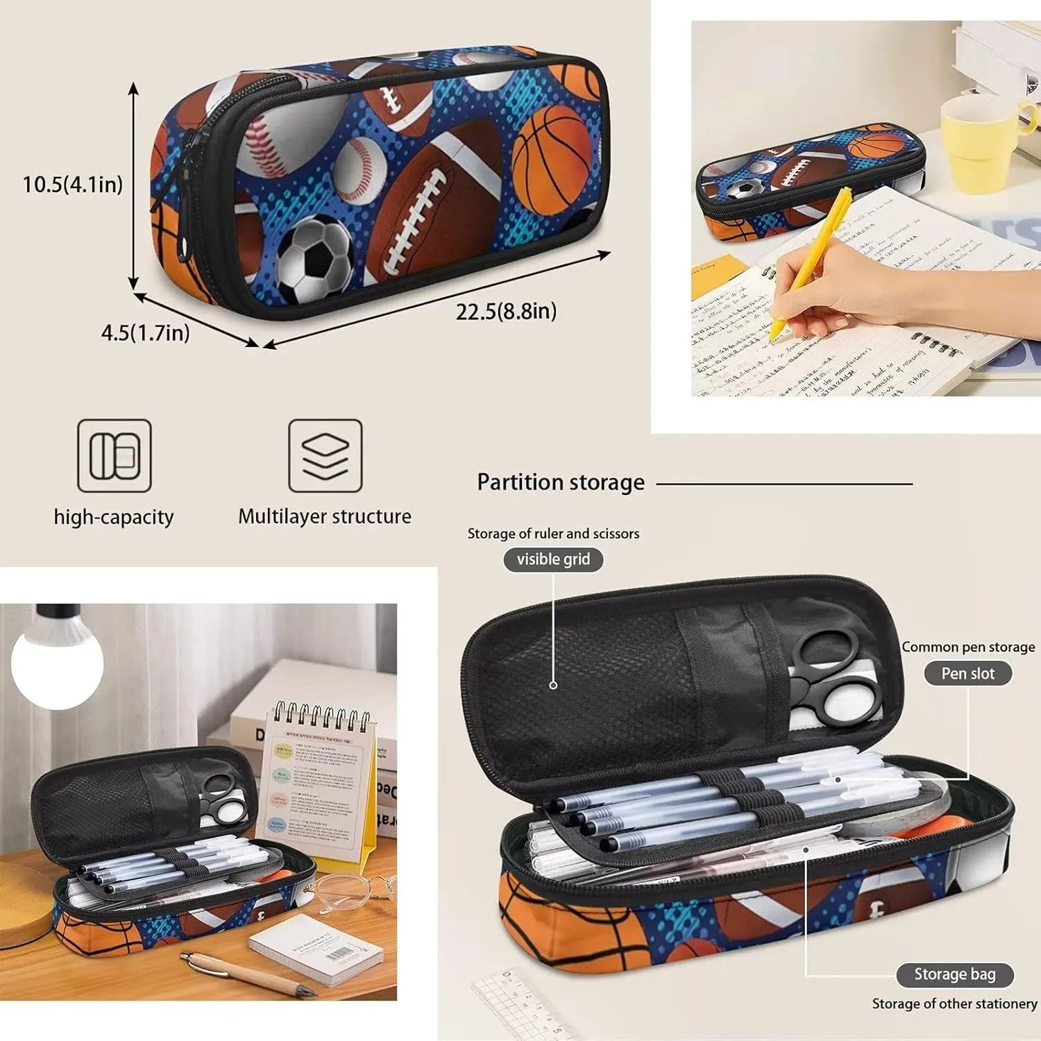 FKELYI Kids Backpack for School,Basketball Printing Boys Primary Schoolbag Shoulder Rucksack Set with Lunch Box and Pencil Case,3PCS