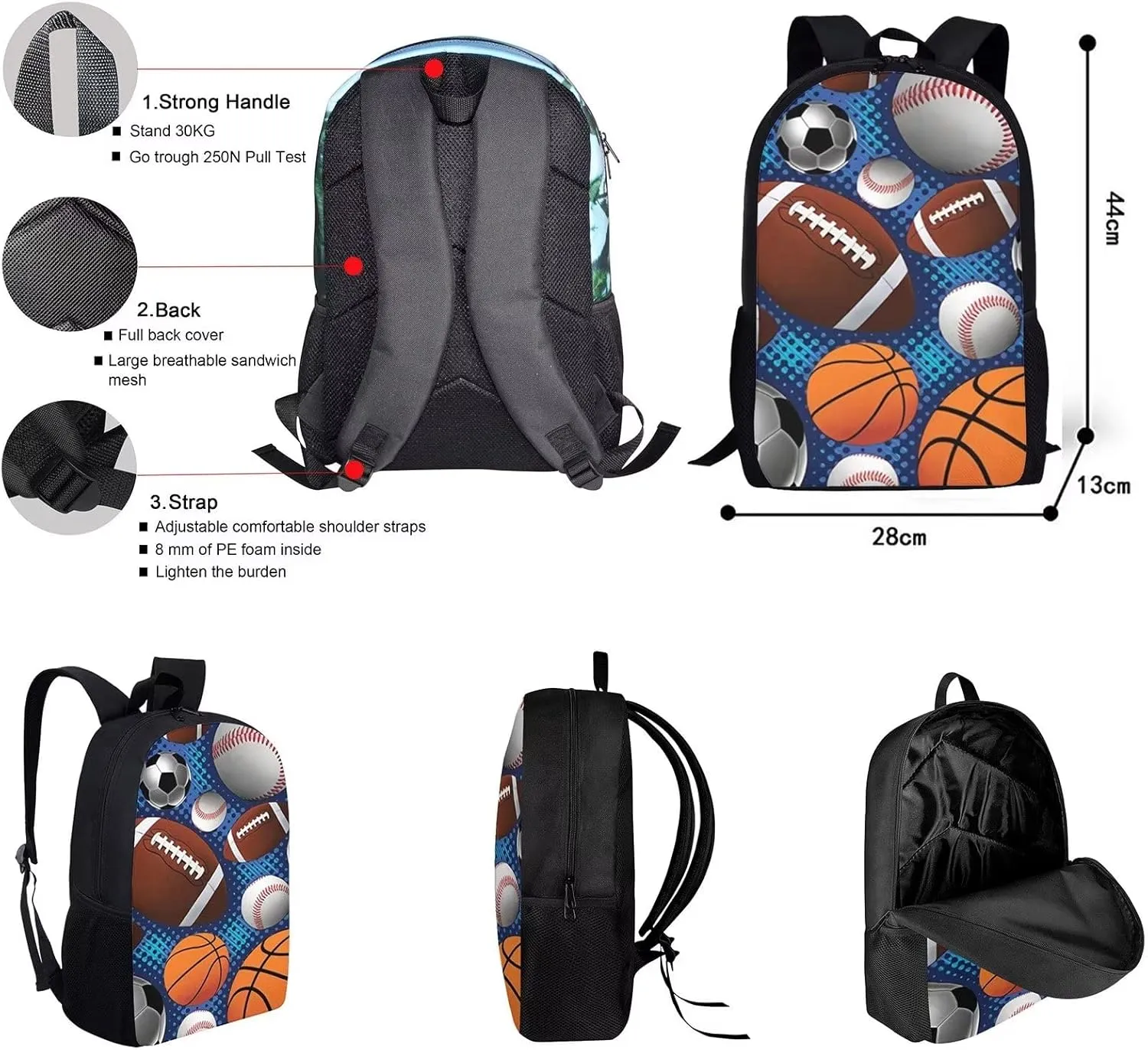FKELYI Kids Backpack for School,Basketball Printing Boys Primary Schoolbag Shoulder Rucksack Set with Lunch Box and Pencil Case,3PCS