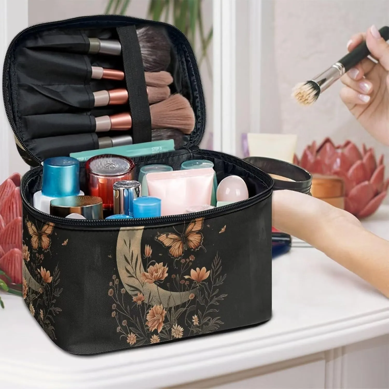 Flashideas Butterfly Moon Makeup Bag Makeup Organizer Bag for Travel for Cosmetics Vertical Storage Multifunctional Makeup Toiletry Bag for Skincare Makeup Organizer Bag