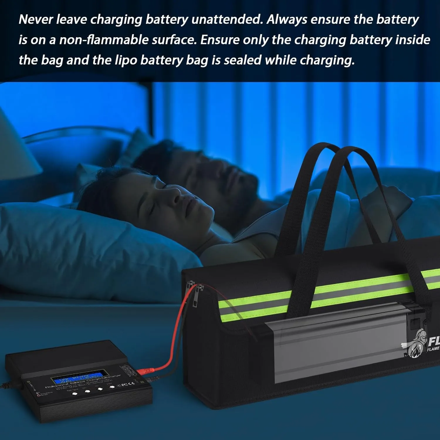 FLASLD 2-Pack Lipo Fireproof Bag Ebike Accessories Battery Charging Case Charge Explosionproof Bag Large Capacity Lipo Battery Storage Guard Safe Box (19.3 x 4.3 x 7in), Black