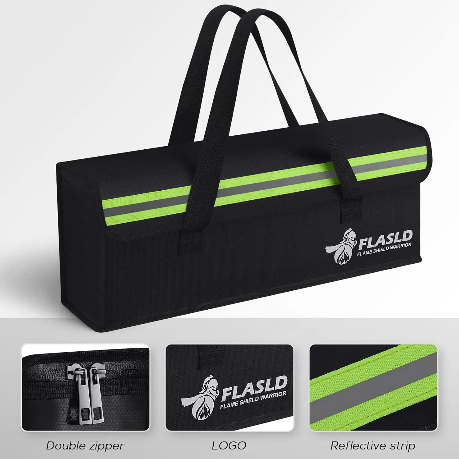 FLASLD 2-Pack Lipo Fireproof Bag Ebike Accessories Battery Charging Case Charge Explosionproof Bag Large Capacity Lipo Battery Storage Guard Safe Box (19.3 x 4.3 x 7in), Black