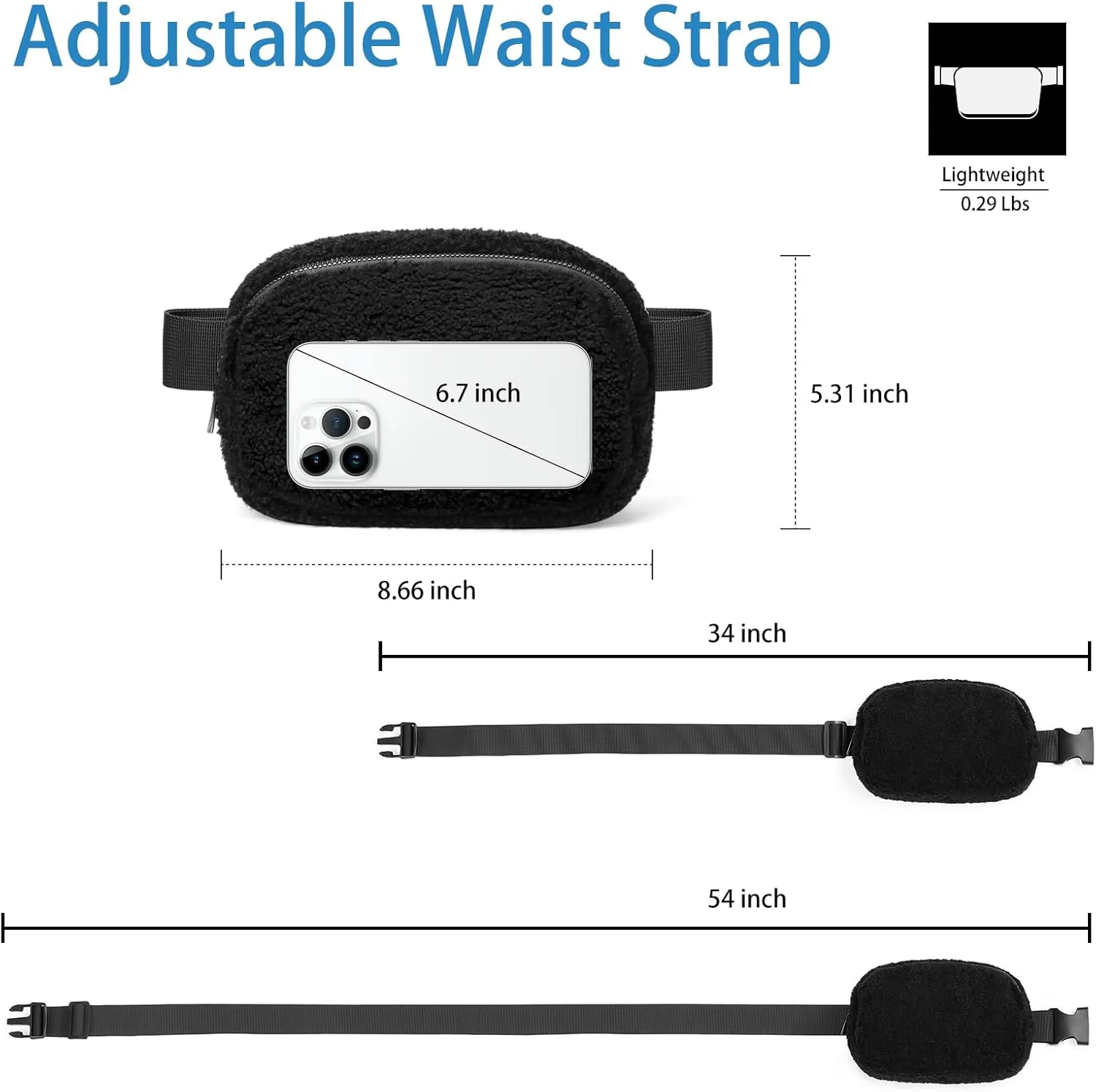 Fleece Fanny Pack for Women Men Everywhere Belt Bag with Adjustable Strap Fashion Waist Packs by Amxnx