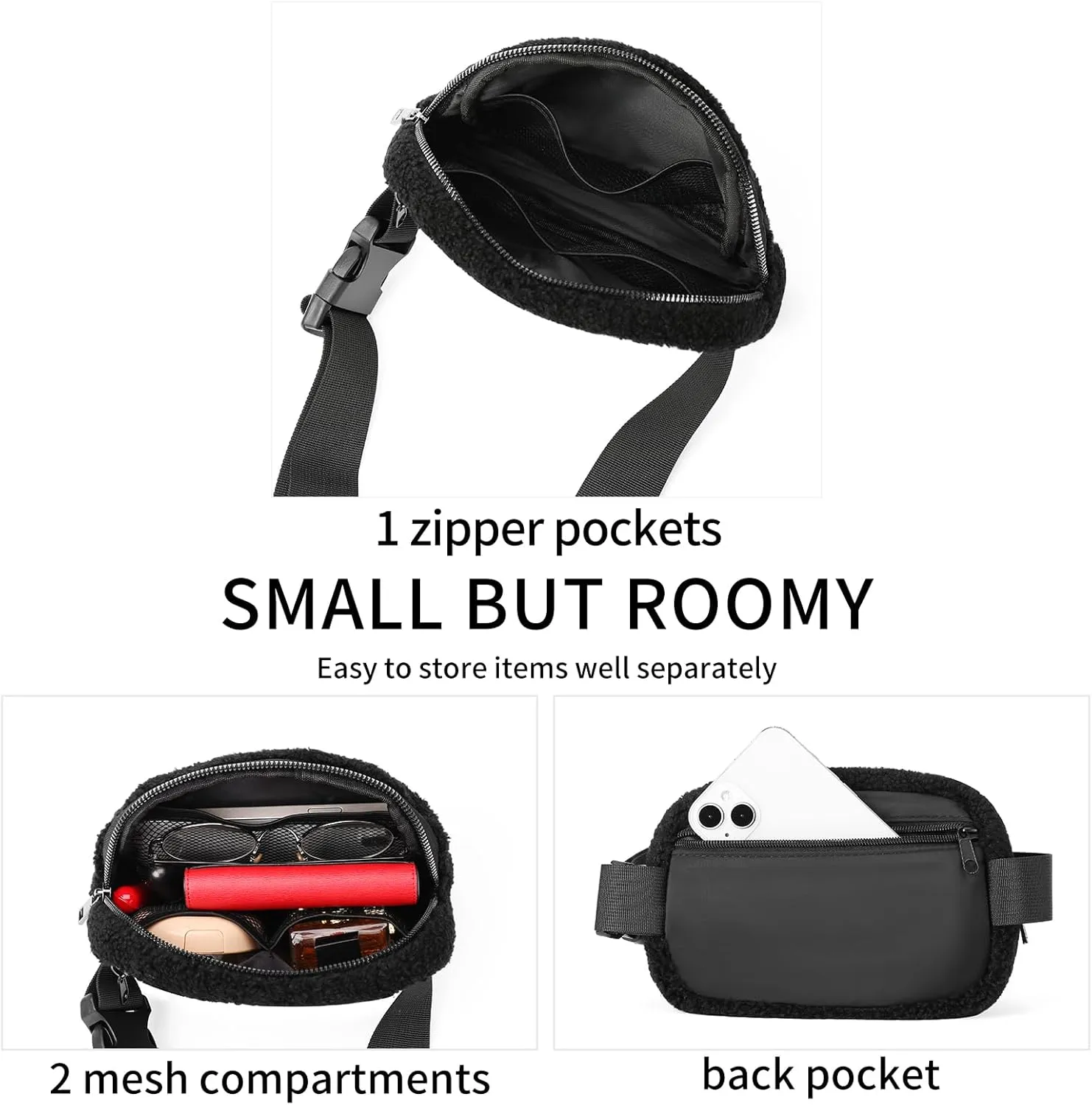 Fleece Fanny Pack for Women Men Everywhere Belt Bag with Adjustable Strap Fashion Waist Packs by Amxnx