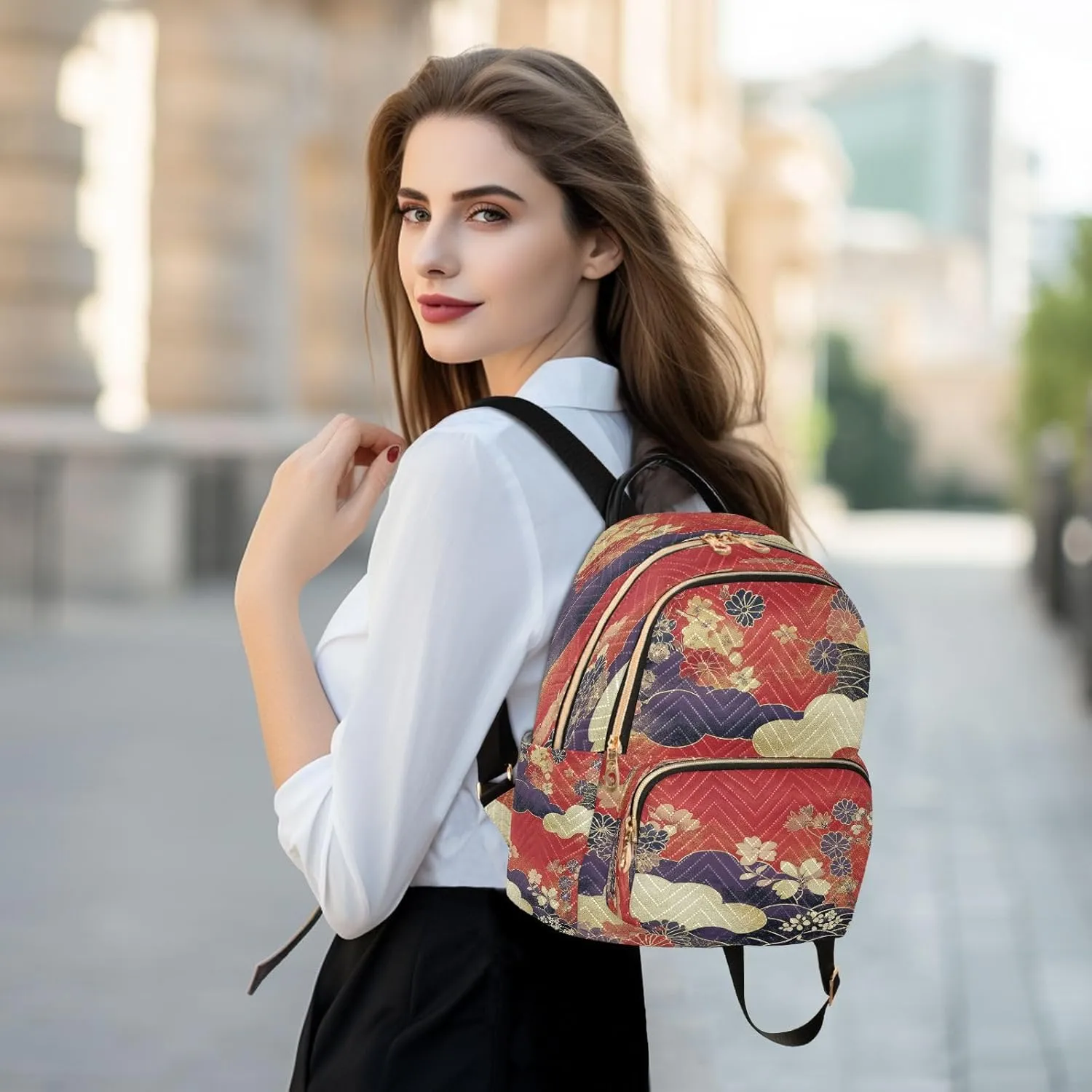 Floral Cloud Red Backpack Purse for Women Fashion Backpack Handbags with Anti-theft Back for Travel Work Day M