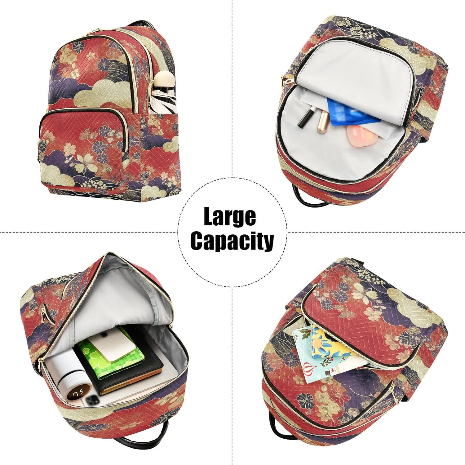 Floral Cloud Red Backpack Purse for Women Fashion Backpack Handbags with Anti-theft Back for Travel Work Day M