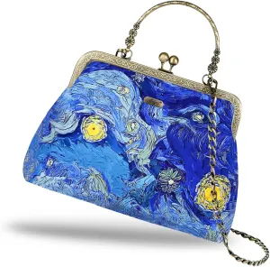 Floral Top-Handle Handbag, Kiss Lock Evening Bag for Women, Vintage Handbag