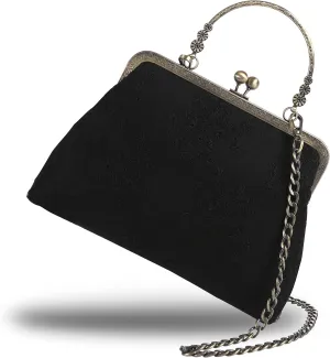 Floral Top-Handle Handbag, Kiss Lock Evening Bag for Women, Vintage Handbag
