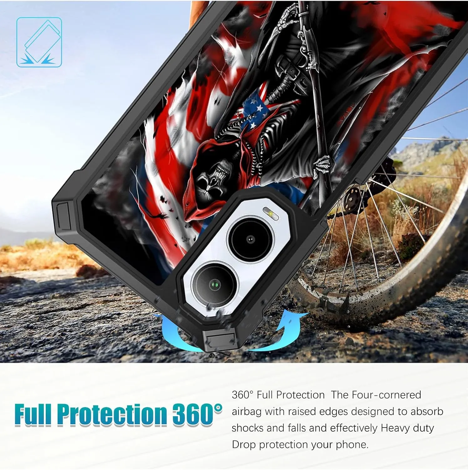 for Cricket Icon 6 Case,ATT Verge SL219A Phone Case with Glass Screen Protector,360 Full-Body Hard PC & Soft TPU Bumper Shockproof Protective Case for Cricket Icon 6-Skull Sword Master