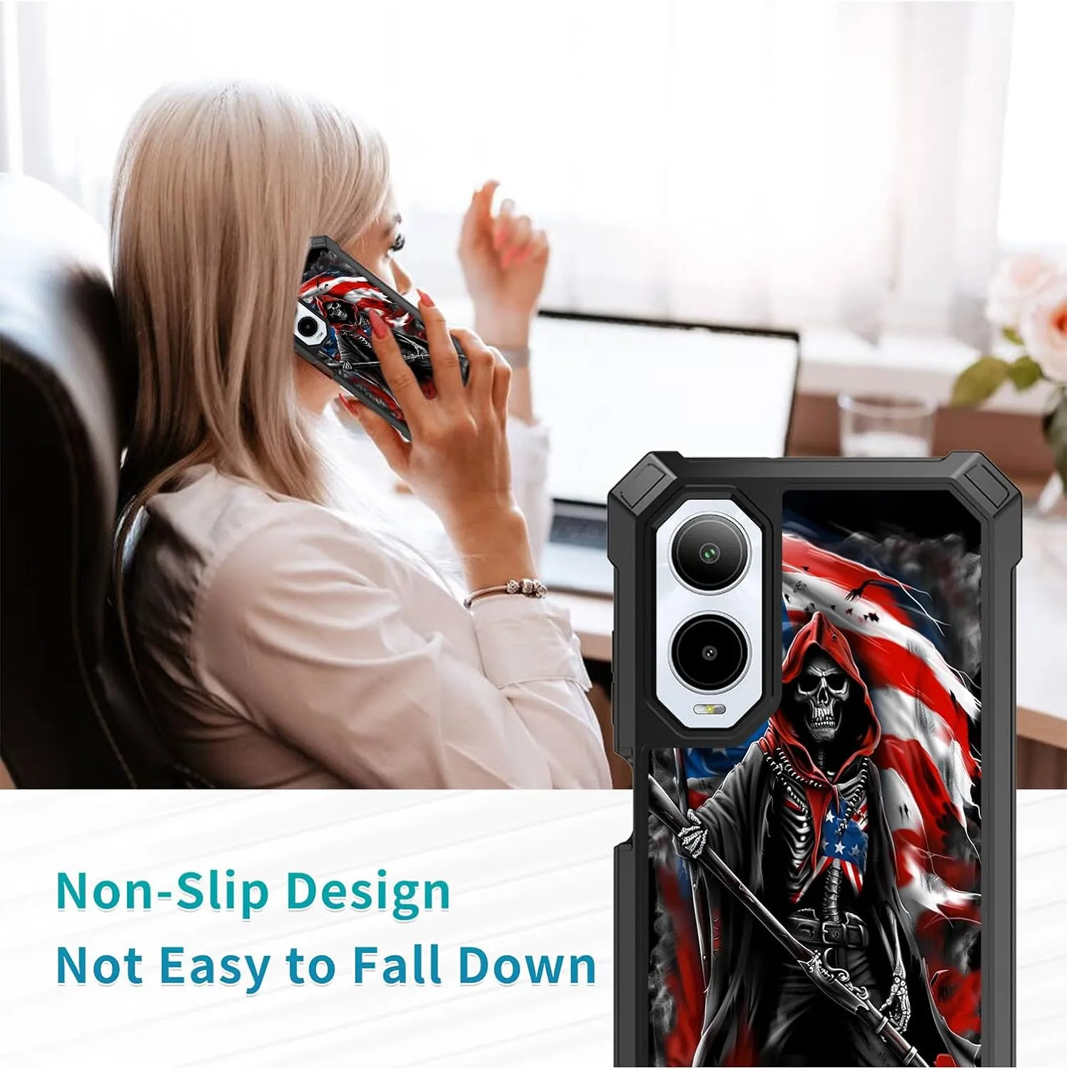 for Cricket Icon 6 Case,ATT Verge SL219A Phone Case with Glass Screen Protector,360 Full-Body Hard PC & Soft TPU Bumper Shockproof Protective Case for Cricket Icon 6-Skull Sword Master