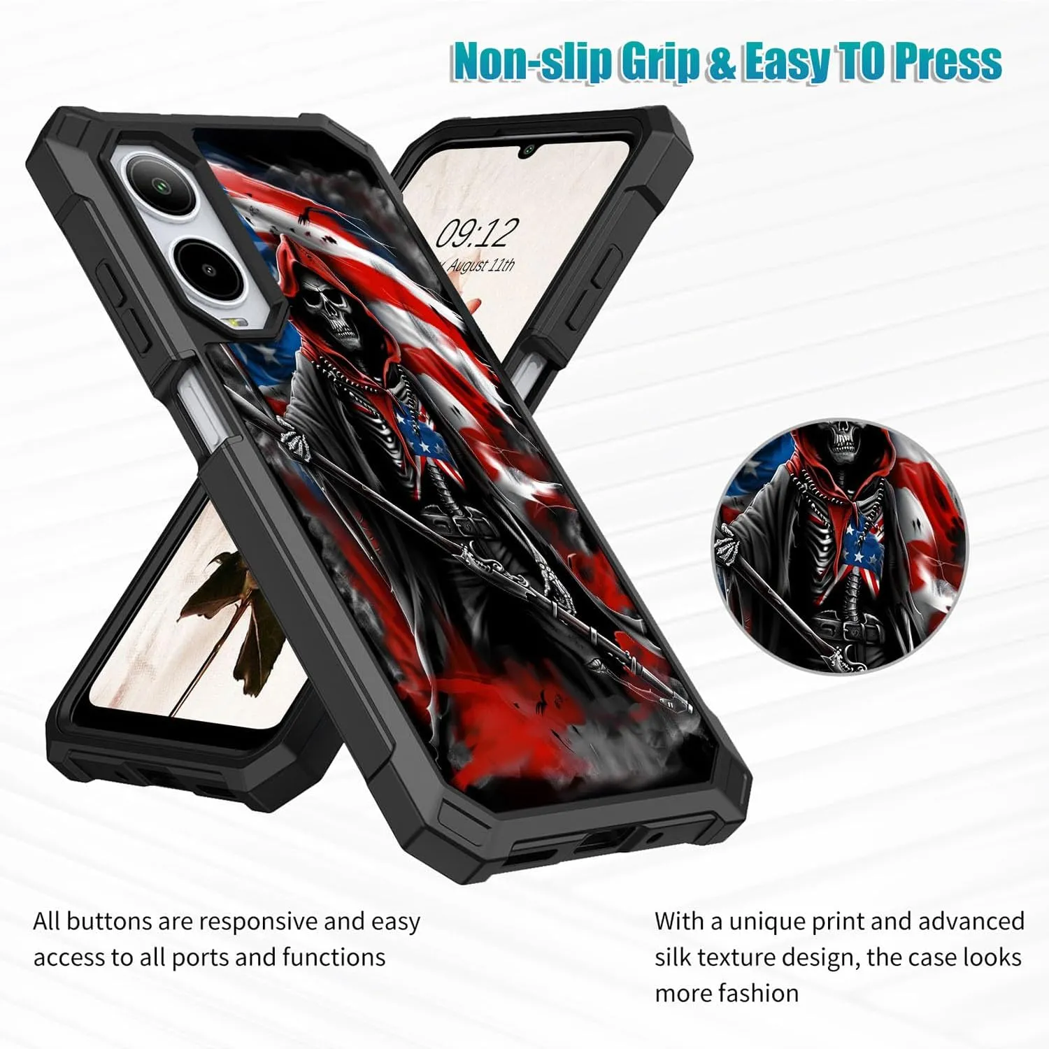 for Cricket Icon 6 Case,ATT Verge SL219A Phone Case with Glass Screen Protector,360 Full-Body Hard PC & Soft TPU Bumper Shockproof Protective Case for Cricket Icon 6-Skull Sword Master