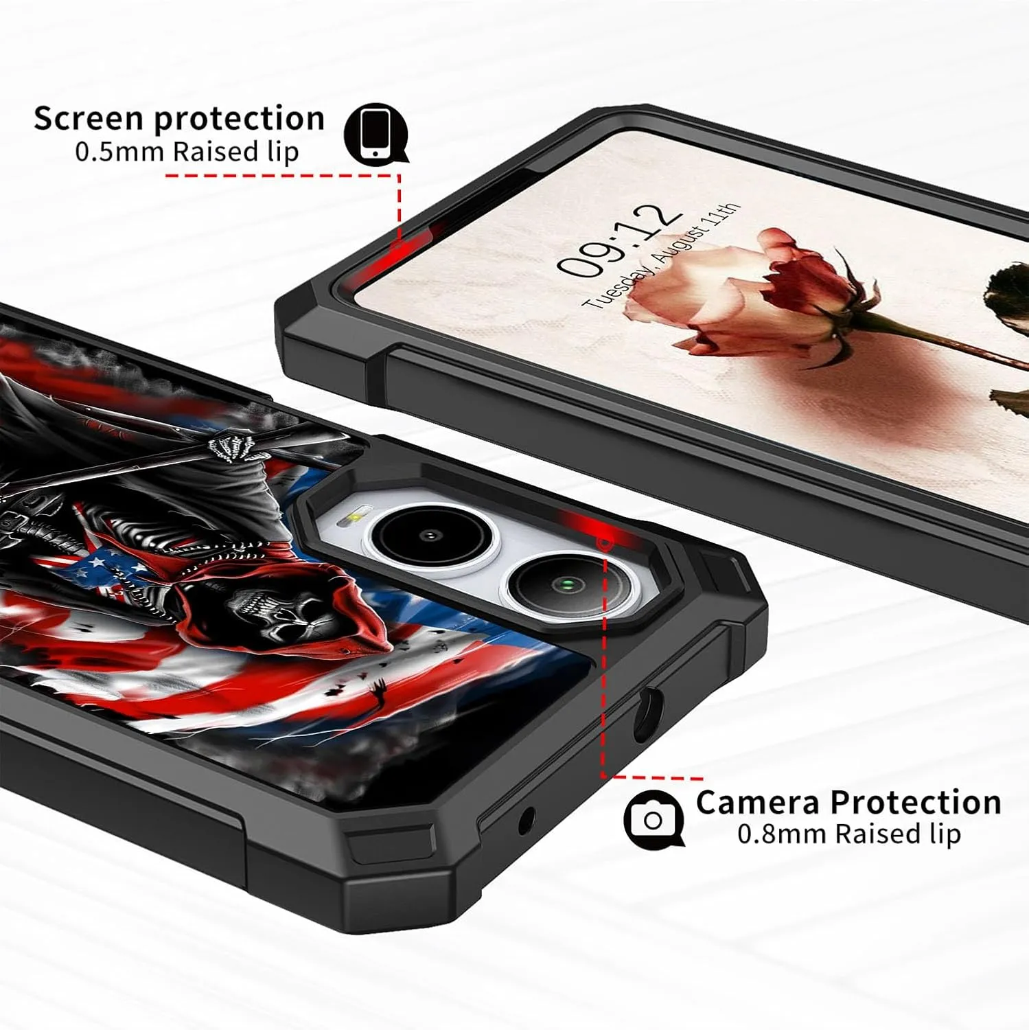 for Cricket Icon 6 Case,ATT Verge SL219A Phone Case with Glass Screen Protector,360 Full-Body Hard PC & Soft TPU Bumper Shockproof Protective Case for Cricket Icon 6-Skull Sword Master
