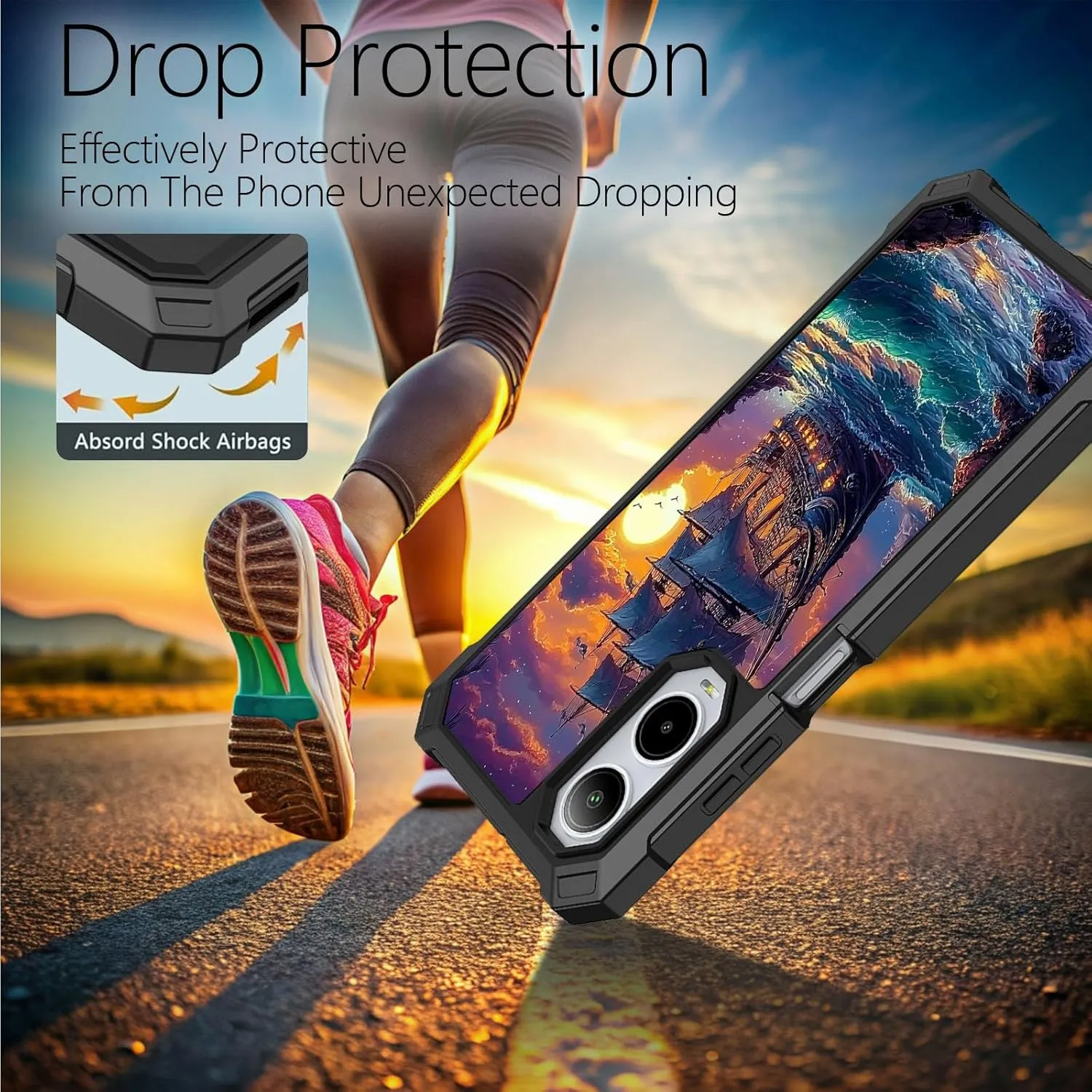 for Cricket Icon 6 SL219C Phone Case for ATT Verge SL219A with Tempered Glass Screen Protector Heavy Duty Dual Layer Hybrid TPU Bumper Pirate Ship Shockproof Cover for Cricket Icon 6