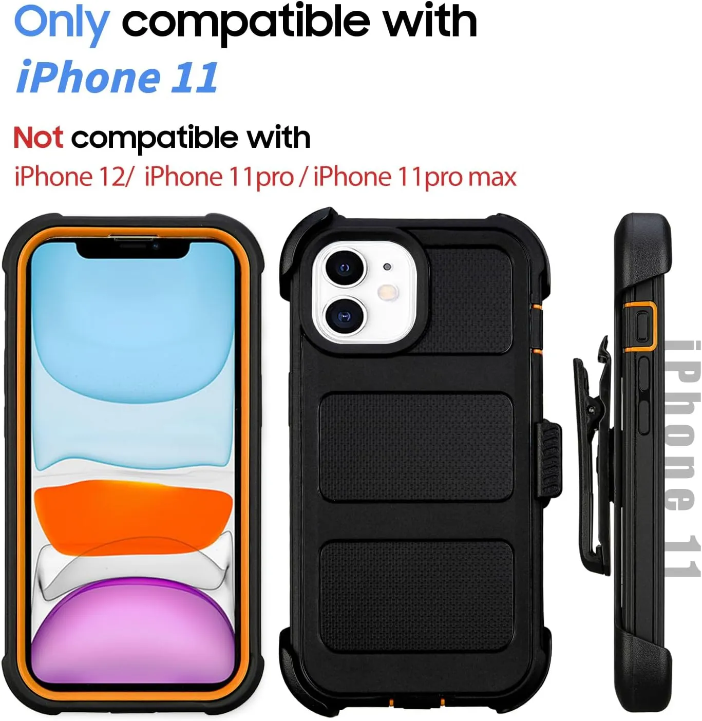 for Defender Phone Case iPhone 11 Case with Belt Clip,Shockproof Heavy Duty Rugged, 2 Layers of Sturdy for iPhone 11 Cases, Military-Grade Cover for iPhone 11 Case Black & Orange