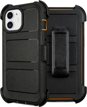 for Defender Phone Case iPhone 11 Case with Belt Clip,Shockproof Heavy Duty Rugged, 2 Layers of Sturdy for iPhone 11 Cases, Military-Grade Cover for iPhone 11 Case Black & Orange