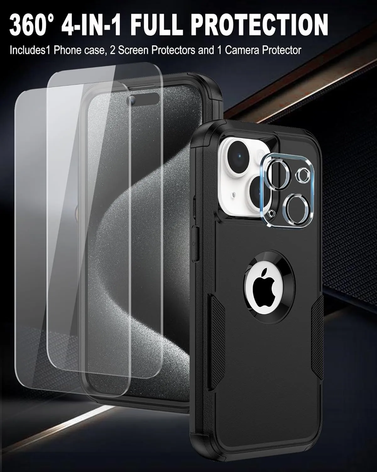 for iPhone 15 Case [Shockproof] [Dropproof] [Rugged & Durable] [2X Screen Protectors   Camera Lens Protector] Heavy Duty Protection Phone Case Cover for iPhone 15 6.1", Dark