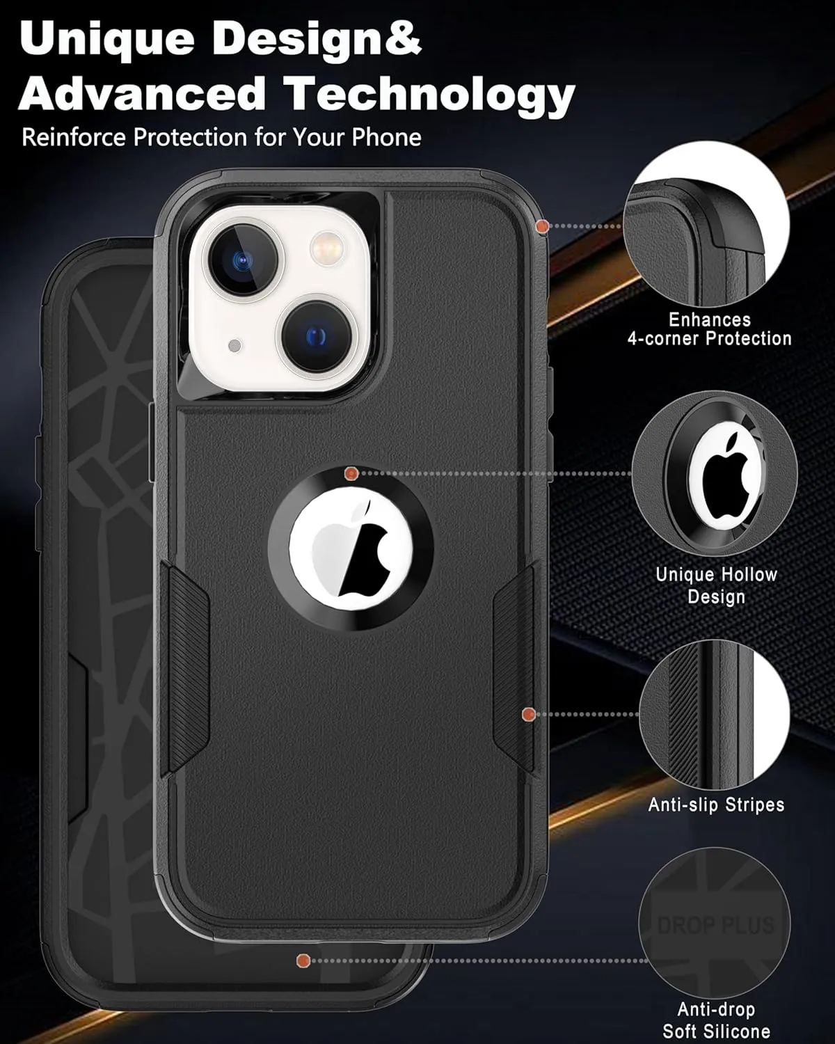 for iPhone 15 Case [Shockproof] [Dropproof] [Rugged & Durable] [2X Screen Protectors   Camera Lens Protector] Heavy Duty Protection Phone Case Cover for iPhone 15 6.1", Dark