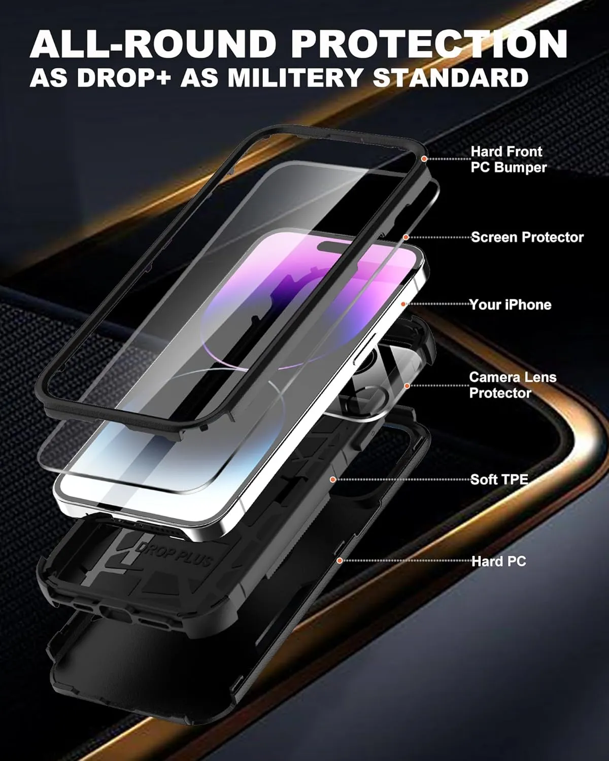 for iPhone 15 Case [Shockproof] [Dropproof] [Rugged & Durable] [2X Screen Protectors   Camera Lens Protector] Heavy Duty Protection Phone Case Cover for iPhone 15 6.1", Dark