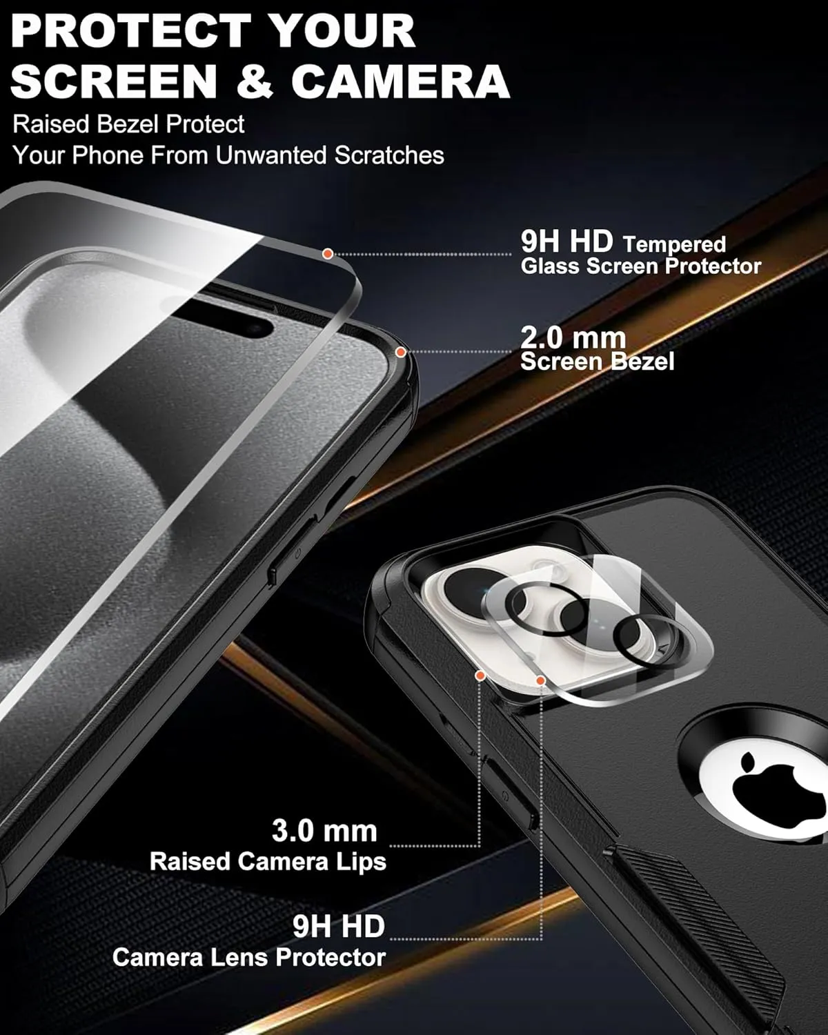 for iPhone 15 Case [Shockproof] [Dropproof] [Rugged & Durable] [2X Screen Protectors   Camera Lens Protector] Heavy Duty Protection Phone Case Cover for iPhone 15 6.1", Dark