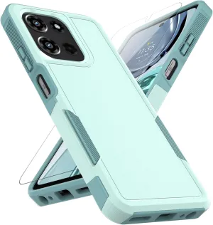 for Motorola Moto G 2025 Case: Dual Layer Protective Heavy Duty Cell Phone Cover Shockproof Rugged with HD Screen Protector - Military Protection Bumper Tough - Motorola Moto G 2025, Mint Green
