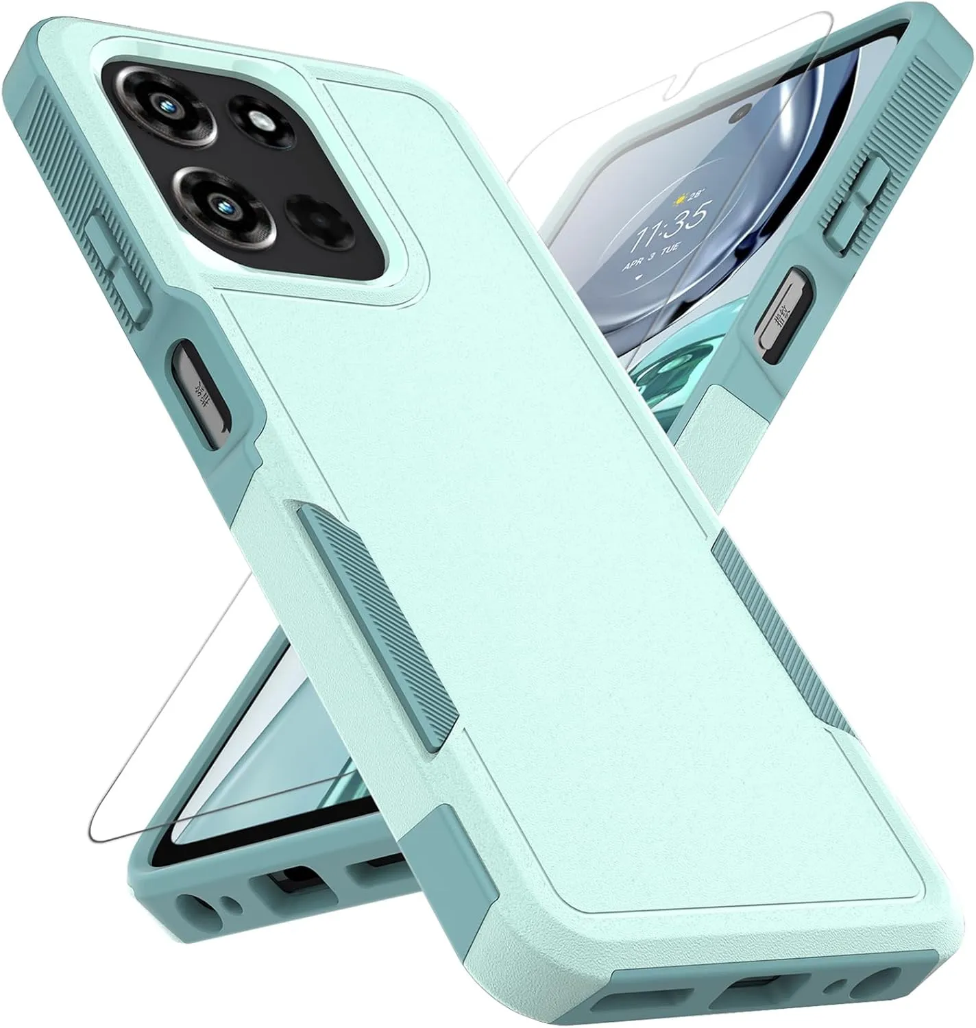 for Motorola Moto G 2025 Case: Dual Layer Protective Heavy Duty Cell Phone Cover Shockproof Rugged with HD Screen Protector - Military Protection Bumper Tough - Motorola Moto G 2025, Mint Green