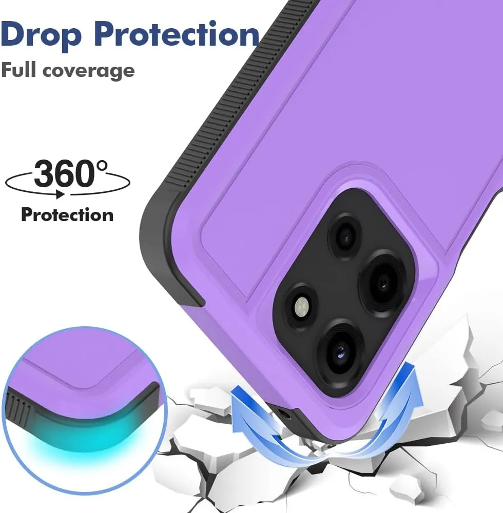 for Motorola Moto G 2025 Case: Dual Layer Protective Heavy Duty Cell Phone Cover Shockproof Rugged with HD Screen Protector - Military Protection Bumper Tough - Motorola Moto G 2025, Purple