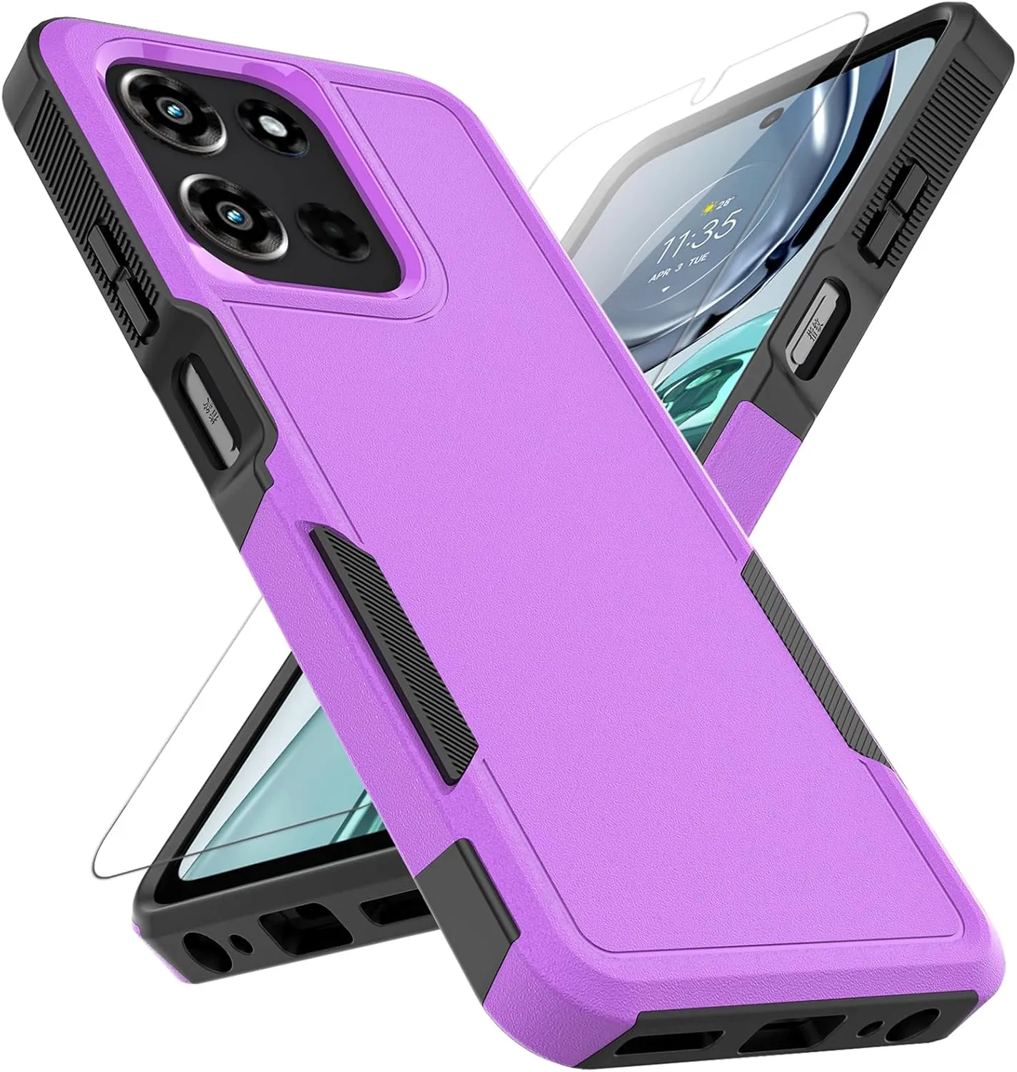 for Motorola Moto G 2025 Case: Dual Layer Protective Heavy Duty Cell Phone Cover Shockproof Rugged with HD Screen Protector - Military Protection Bumper Tough - Motorola Moto G 2025, Purple