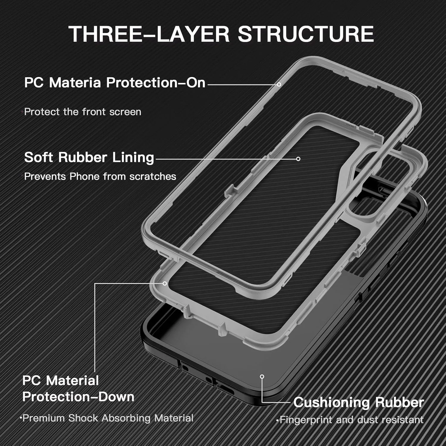 for Samsung Galaxy S24 FE 5G Case Shockproof Dust/Drop Proof 3-Layer Full Body Protection [Without Screen Protector] Rugged Heavy Duty Cover Case for Galaxy S24 FE 5G,Black/Grey