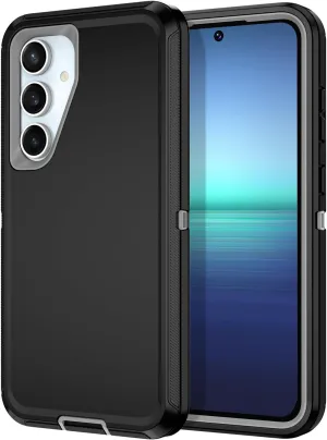 for Samsung Galaxy S24 FE 5G Case Shockproof Dust/Drop Proof 3-Layer Full Body Protection [Without Screen Protector] Rugged Heavy Duty Cover Case for Galaxy S24 FE 5G,Black/Grey