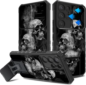 for Samsung Galaxy S24 Ultra 5G Case with Slide Camera Cover and Built-in Kickstand,Military Grade Shockproof Bumper Protective Black Cover for Galaxy S24 Ultra 5G,Smoke Skull