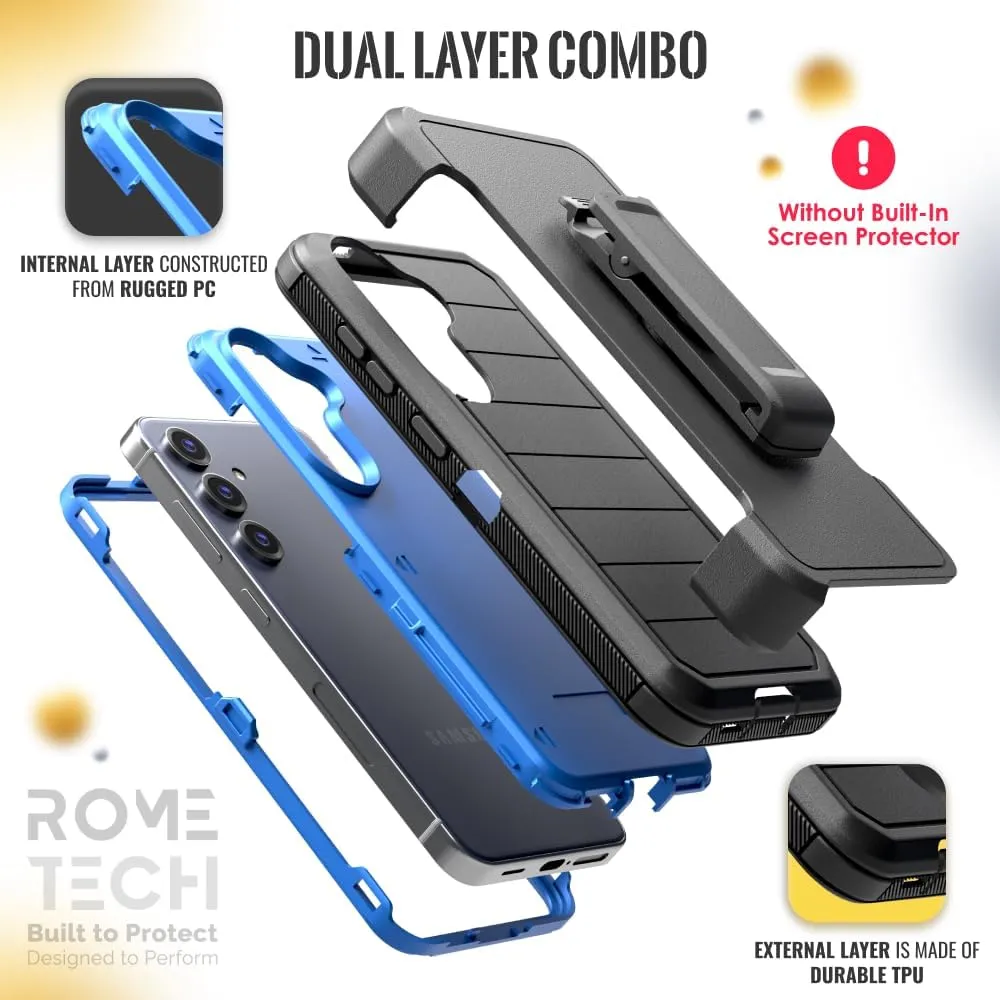 for Samsung Galaxy S25  Case with Belt Clip Holster & Kickstand, Screenless Protective Dual-Layer Shockproof Phone Case for Galaxy S25 Plus - Black & Blue