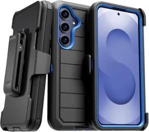 for Samsung Galaxy S25  Case with Belt Clip Holster & Kickstand, Screenless Protective Dual-Layer Shockproof Phone Case for Galaxy S25 Plus - Black & Blue