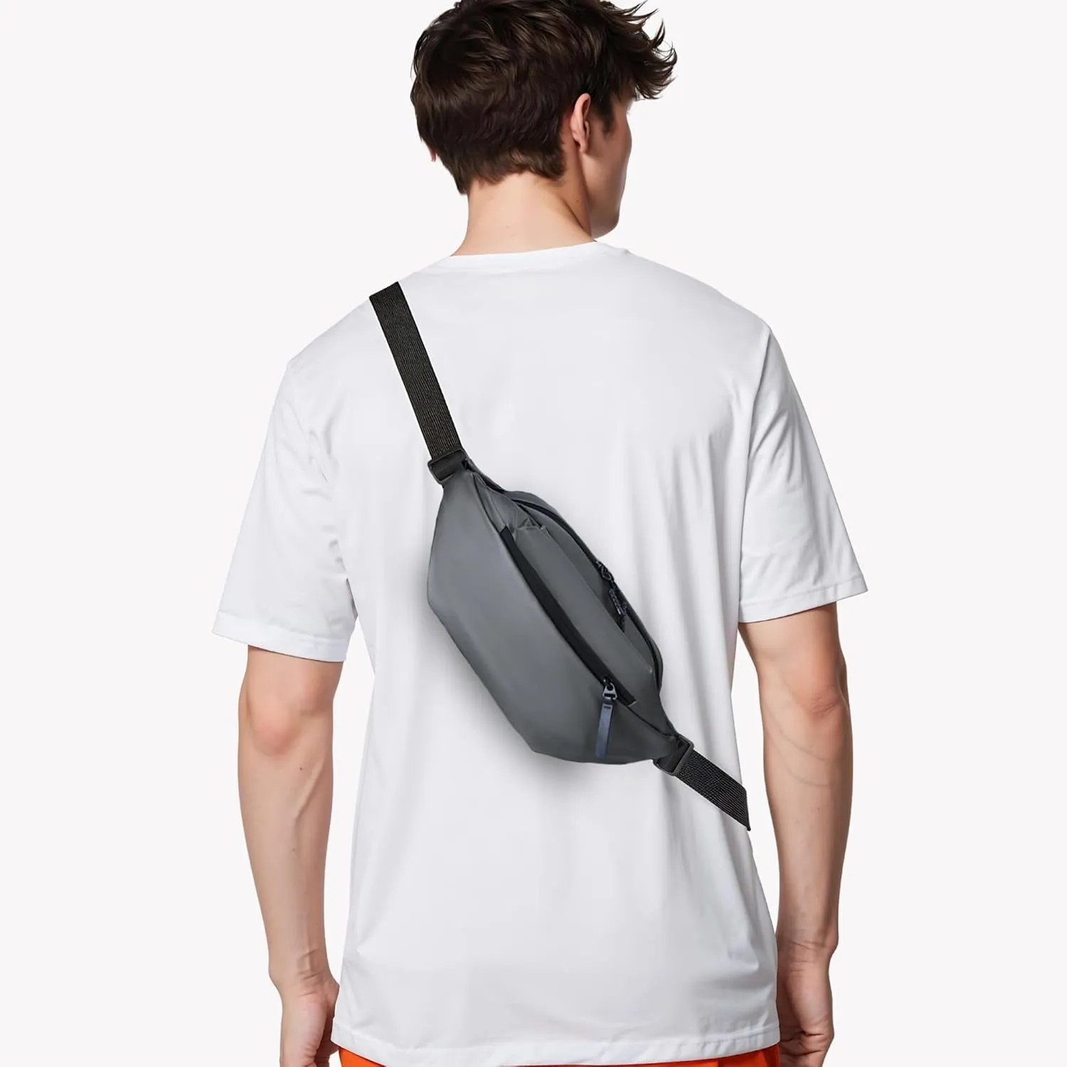 FORZAROCKET 3L Sling bag, EDC Large Crossbody Bag w/Extra Long Strap 66"- Men Women Fanny Pack w/Umbrella Compartment - for Errands, Travel & Hiking - Water-Resistant Everyday Belt Bag, Grey