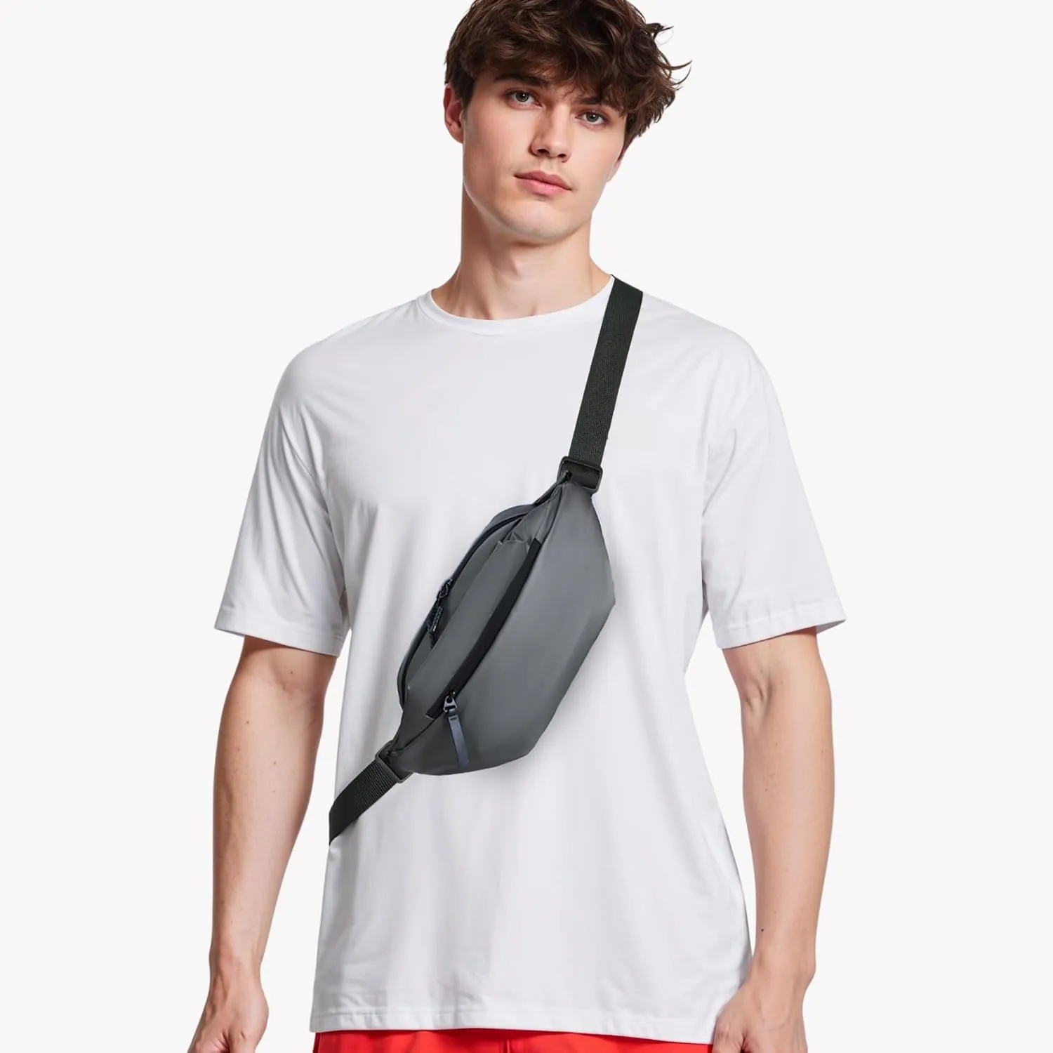 FORZAROCKET 3L Sling bag, EDC Large Crossbody Bag w/Extra Long Strap 66"- Men Women Fanny Pack w/Umbrella Compartment - for Errands, Travel & Hiking - Water-Resistant Everyday Belt Bag, Grey