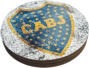 Four Round Coasters Glossy Custom Paint Effect Argentina Futbol Soccer League