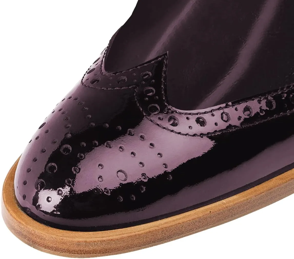 FOWT Women's Perforated Lace-Up Oxfords Almond Toe Mid Chunky Heel Brogues Casual Unisex Derby Saddle Shoes for Office Vacation Business US Size 4-16