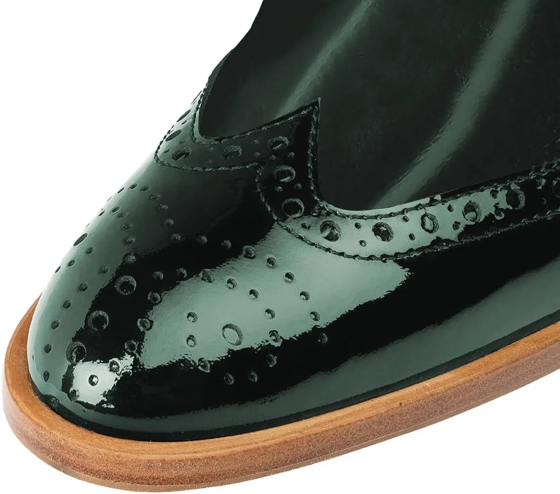 FOWT Women's Perforated Lace-Up Oxfords Almond Toe Mid Chunky Heel Brogues Casual Unisex Derby Saddle Shoes for Office Vacation Business US Size 4-16