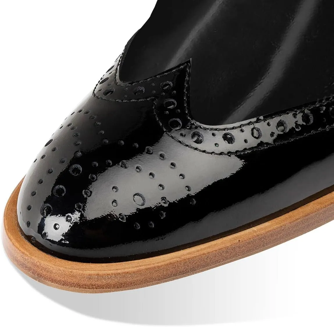 FOWT Women's Perforated Lace-Up Oxfords Almond Toe Mid Chunky Heel Brogues Casual Unisex Derby Saddle Shoes for Office Vacation Business US Size 4-16