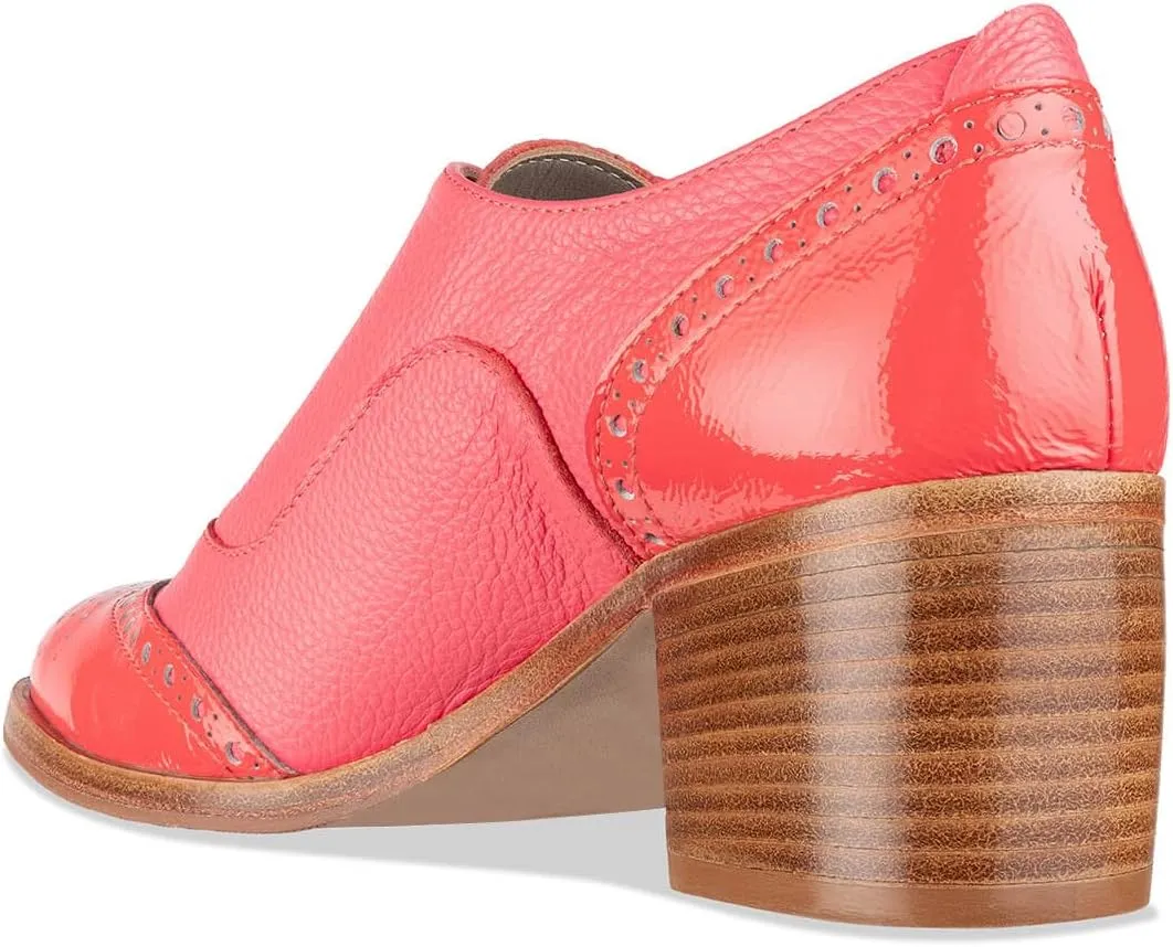 FOWT Women's Perforated Lace-Up Oxfords Almond Toe Mid Chunky Heel Brogues Casual Unisex Derby Saddle Shoes for Office Vacation Business US Size 4-16