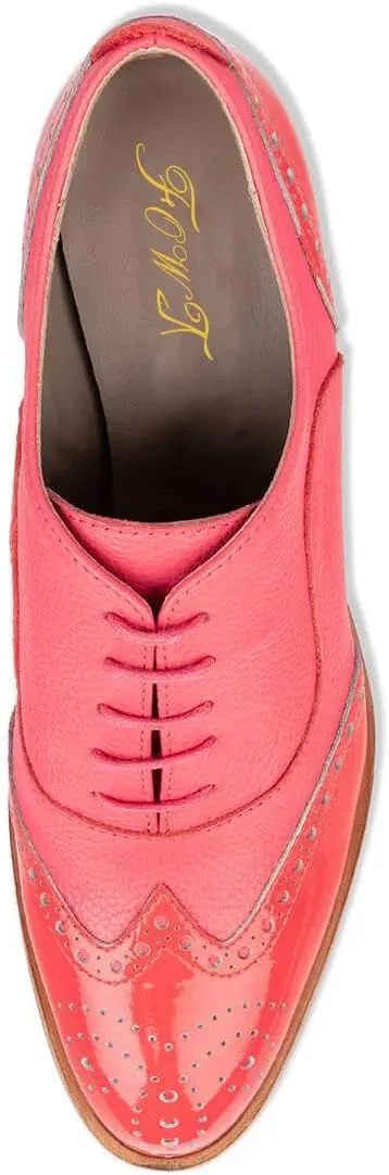 FOWT Women's Perforated Lace-Up Oxfords Almond Toe Mid Chunky Heel Brogues Casual Unisex Derby Saddle Shoes for Office Vacation Business US Size 4-16