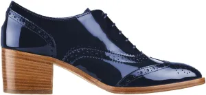 FOWT Women's Perforated Lace-Up Oxfords Almond Toe Mid Chunky Heel Brogues Casual Unisex Derby Saddle Shoes for Office Vacation Business US Size 4-16