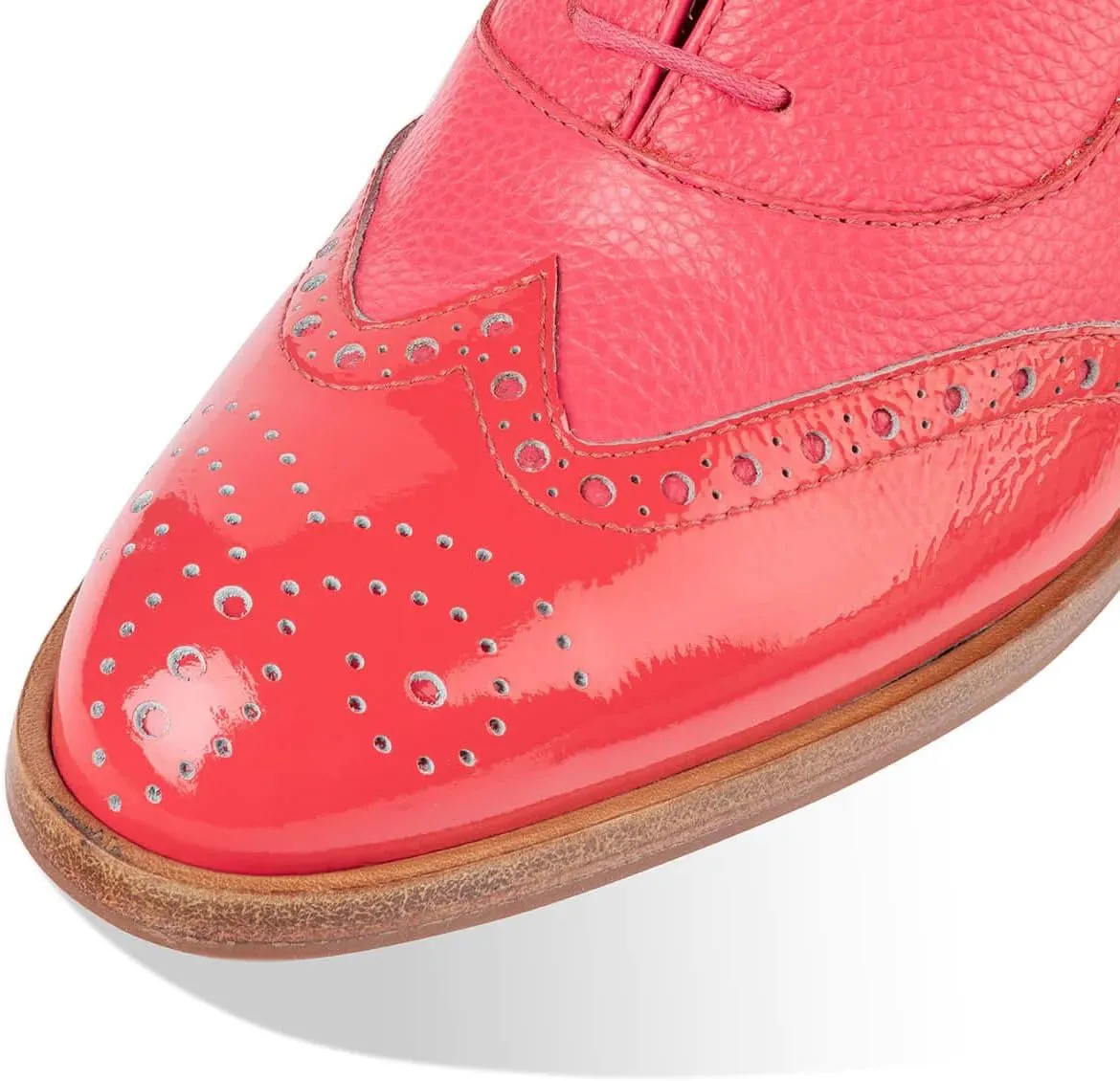 FOWT Women's Perforated Lace-Up Oxfords Almond Toe Mid Chunky Heel Brogues Casual Unisex Derby Saddle Shoes for Office Vacation Business US Size 4-16
