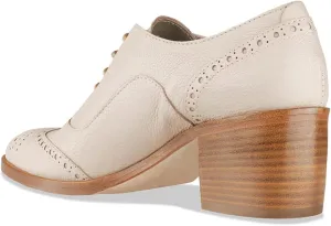 FOWT Women's Perforated Lace-Up Oxfords Almond Toe Mid Chunky Heel Brogues Casual Unisex Derby Saddle Shoes for Office Vacation Business US Size 4-16