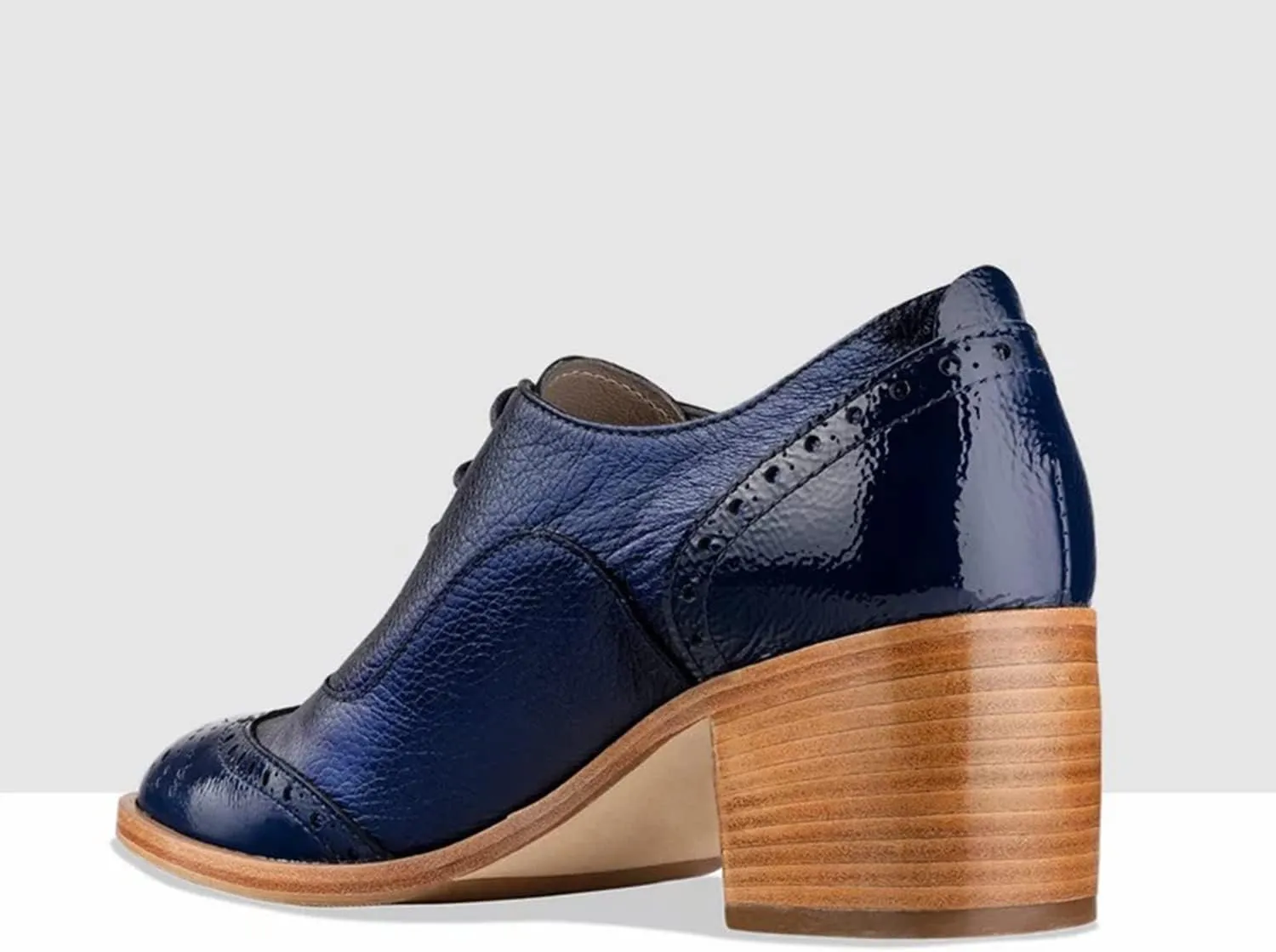 FOWT Women's Perforated Lace-Up Oxfords Almond Toe Mid Chunky Heel Brogues Casual Unisex Derby Saddle Shoes for Office Vacation Business US Size 4-16