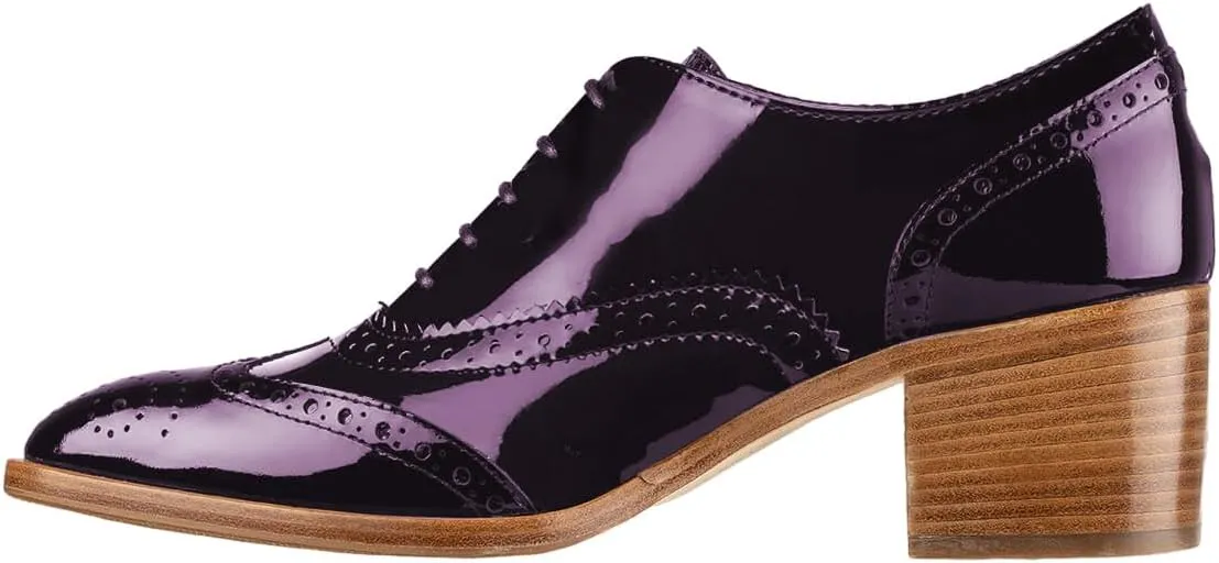 FOWT Women's Perforated Lace-Up Oxfords Almond Toe Mid Chunky Heel Brogues Casual Unisex Derby Saddle Shoes for Office Vacation Business US Size 4-16