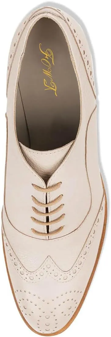 FOWT Women's Perforated Lace-Up Oxfords Almond Toe Mid Chunky Heel Brogues Casual Unisex Derby Saddle Shoes for Office Vacation Business US Size 4-16