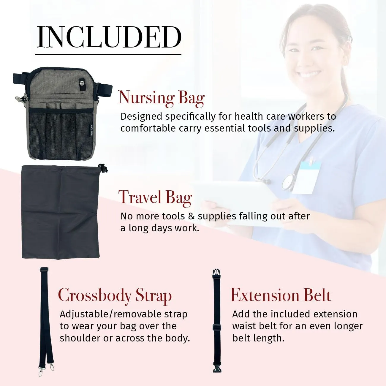 French KOKO Nursing Fanny Pack with Medical Gear Pockets, Tape Holder, and Utility Storage for Stethoscopes, Bandage Scissors, and Emergency Supplies, Student and Nurse Use (Grey)