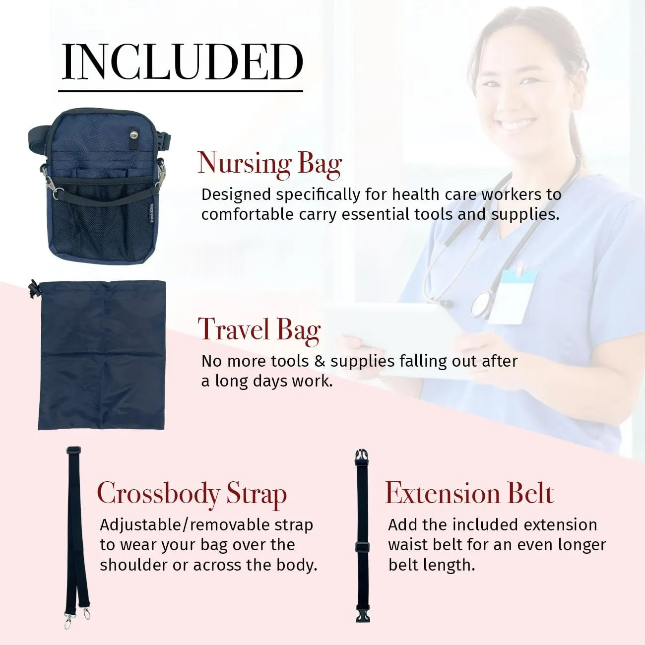 French KOKO Nursing Fanny Pack with Medical Gear Pockets, Tape Holder, and Utility Storage for Stethoscopes, Bandage Scissors, and Emergency Supplies, Student and Nurse Use (Navy)