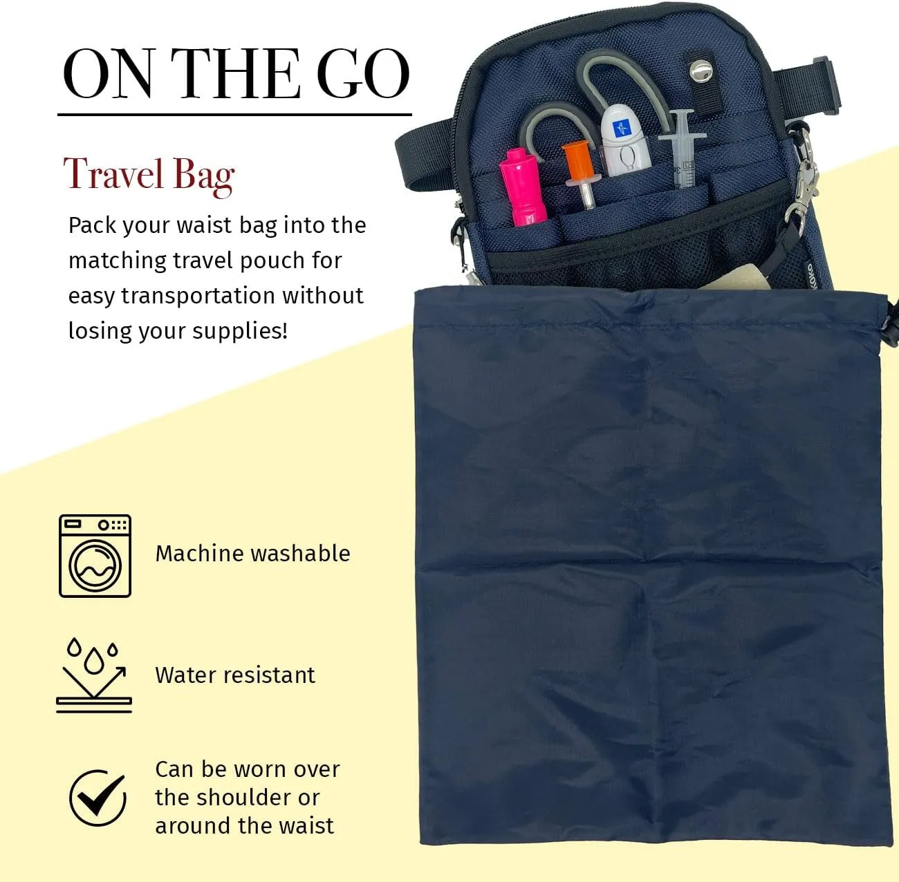 French KOKO Nursing Fanny Pack with Medical Gear Pockets, Tape Holder, and Utility Storage for Stethoscopes, Bandage Scissors, and Emergency Supplies, Student and Nurse Use (Navy)