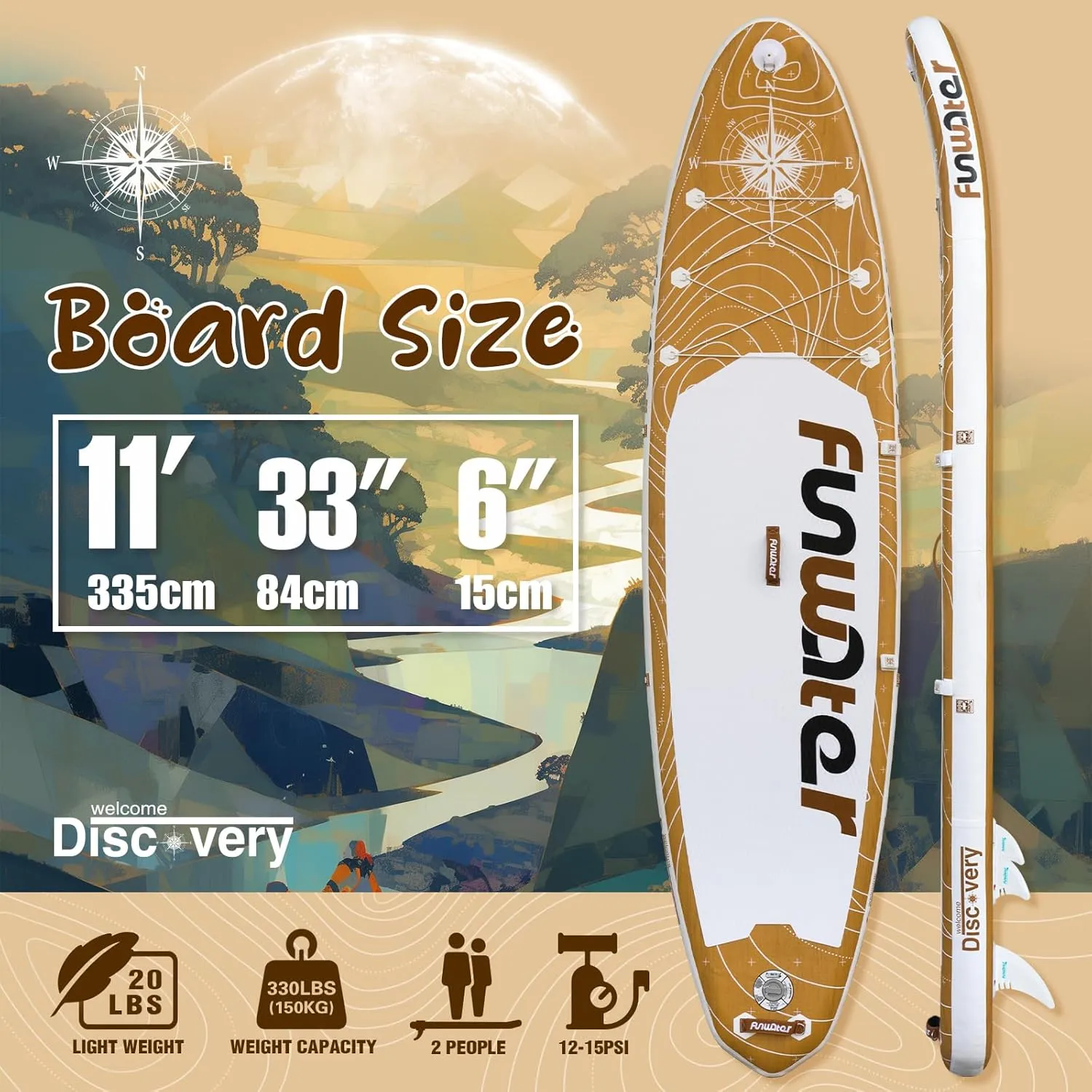 FunWater Inflatable Stand Up Paddle Board with Premium SUP Paddleboard Accessories, Wide Stable Anti-Slip EVA Deck, 11'/10'6" Paddle Boards for Adults & Youth of All Skill Levels