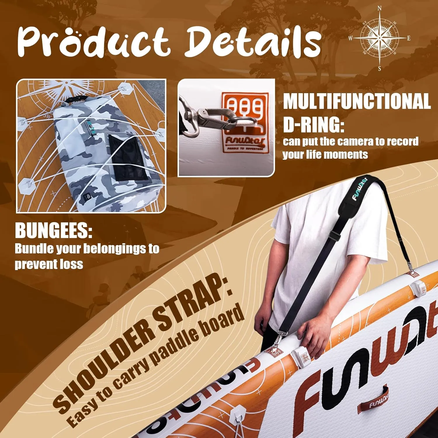 FunWater Inflatable Stand Up Paddle Board with Premium SUP Paddleboard Accessories, Wide Stable Anti-Slip EVA Deck, 11'/10'6" Paddle Boards for Adults & Youth of All Skill Levels
